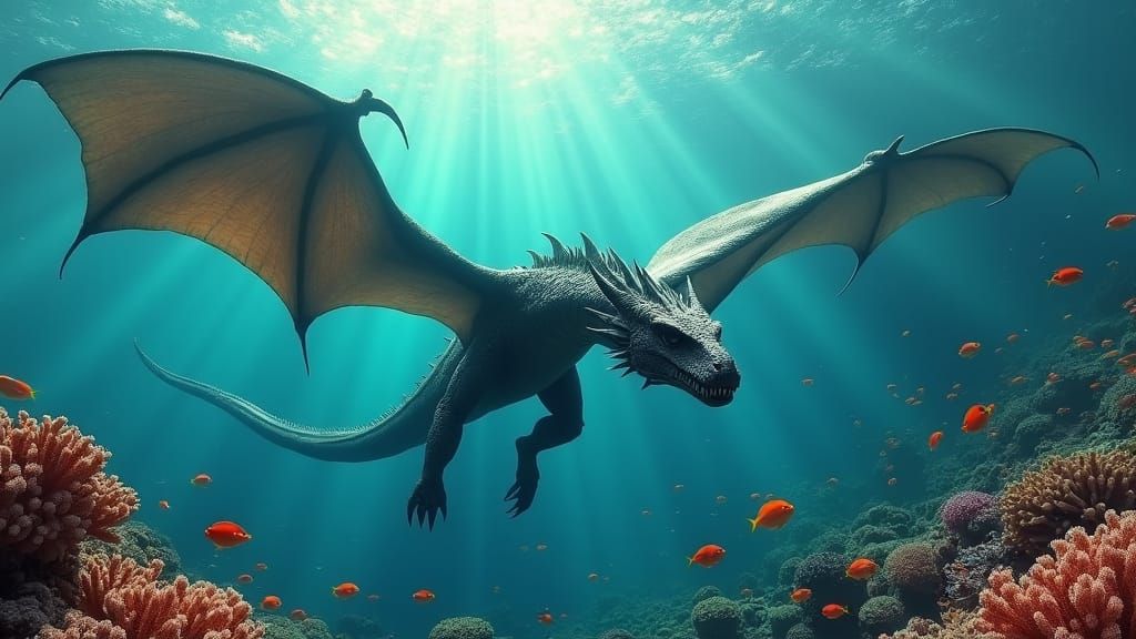 Demonic Dragon Glides Through Coral Reef