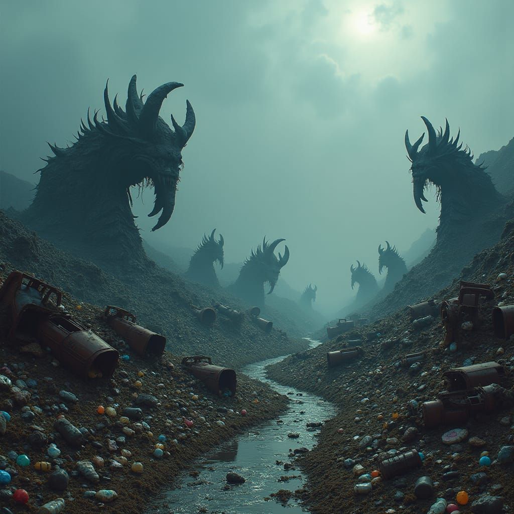 Post-Apocalyptic Garbage Dump: A Dark Fantasy Landscape