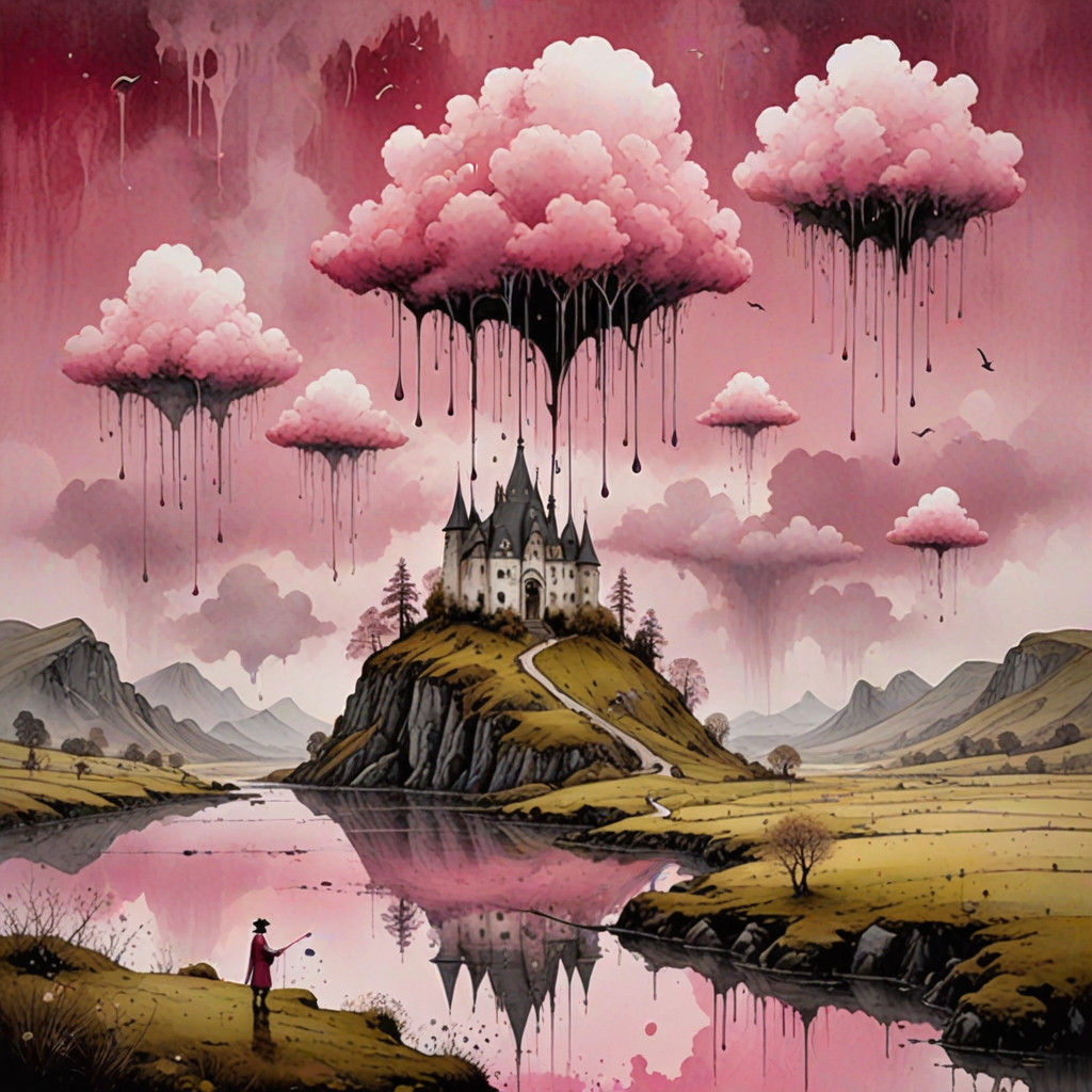 Surreal Pink Clouds Landscape