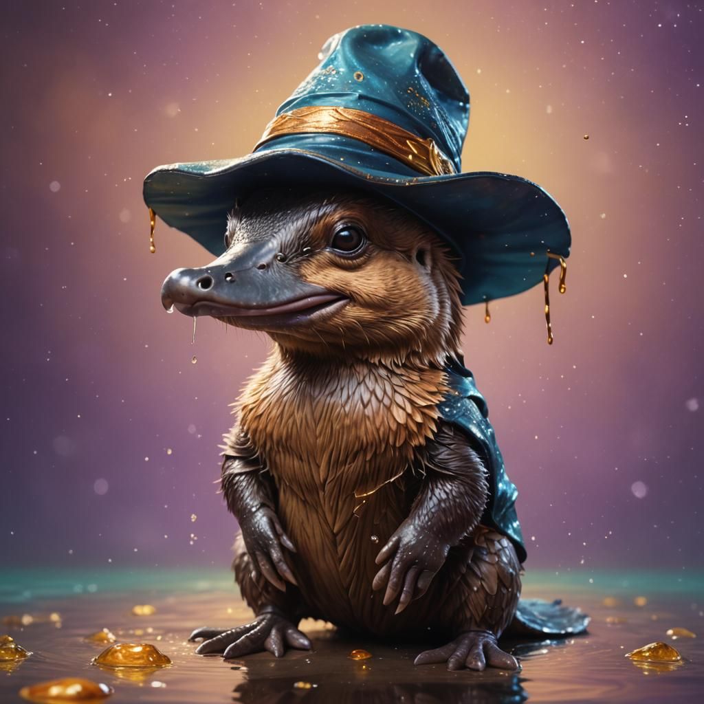 Baby Platypus in Wizard Hat Hyperrealistic Art