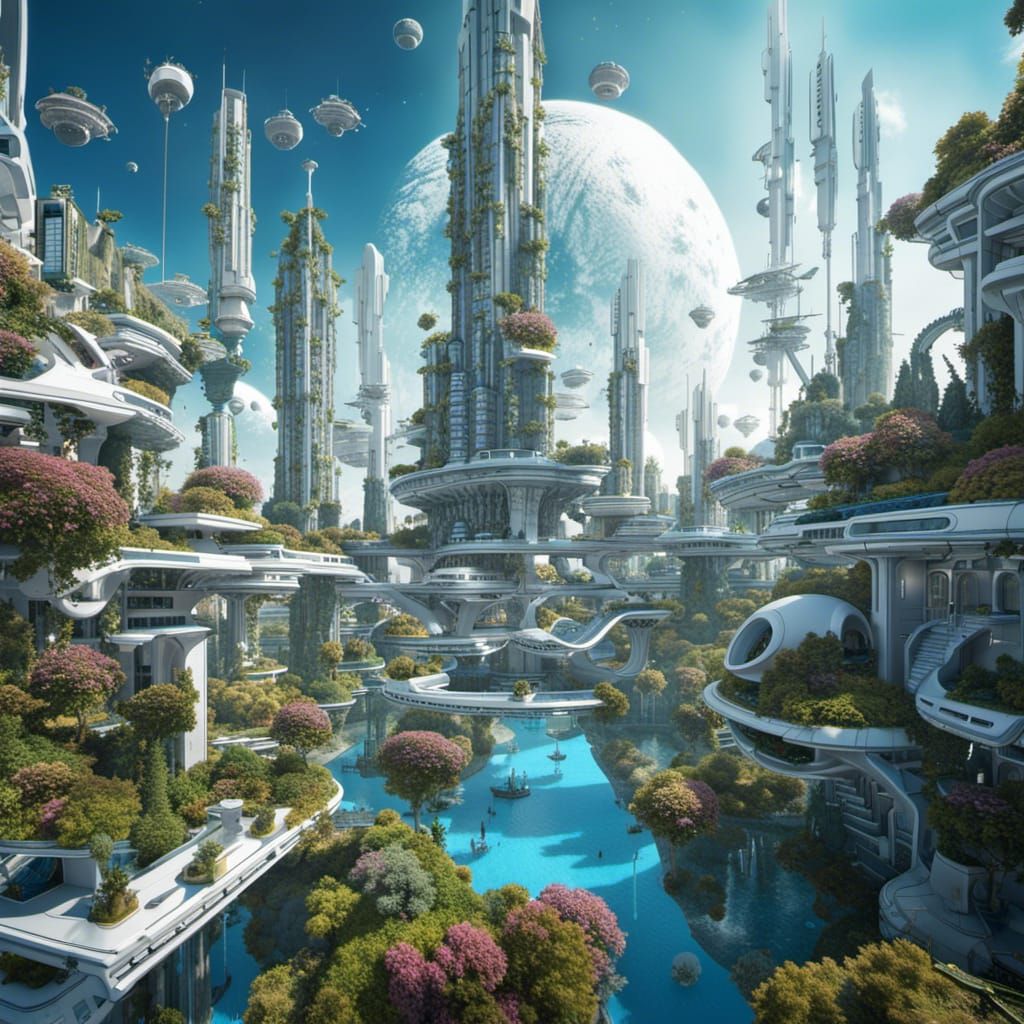 Futuristic Floating City Integrated with Nature