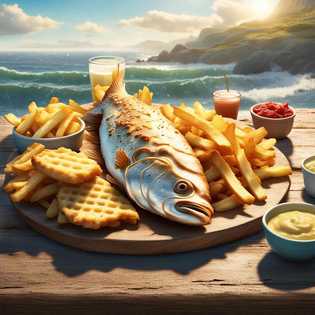 Giant Fish and Chips: Beatrix Potter Illustration