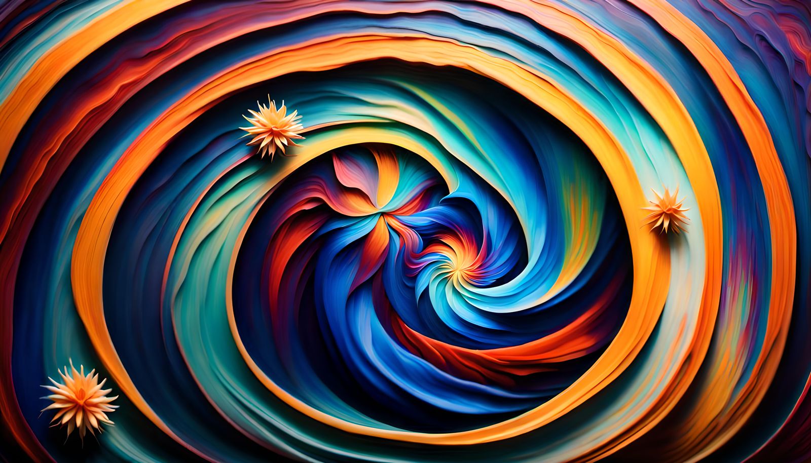 Vortex Star-Flower in Impasto with Warm and Cold Colors