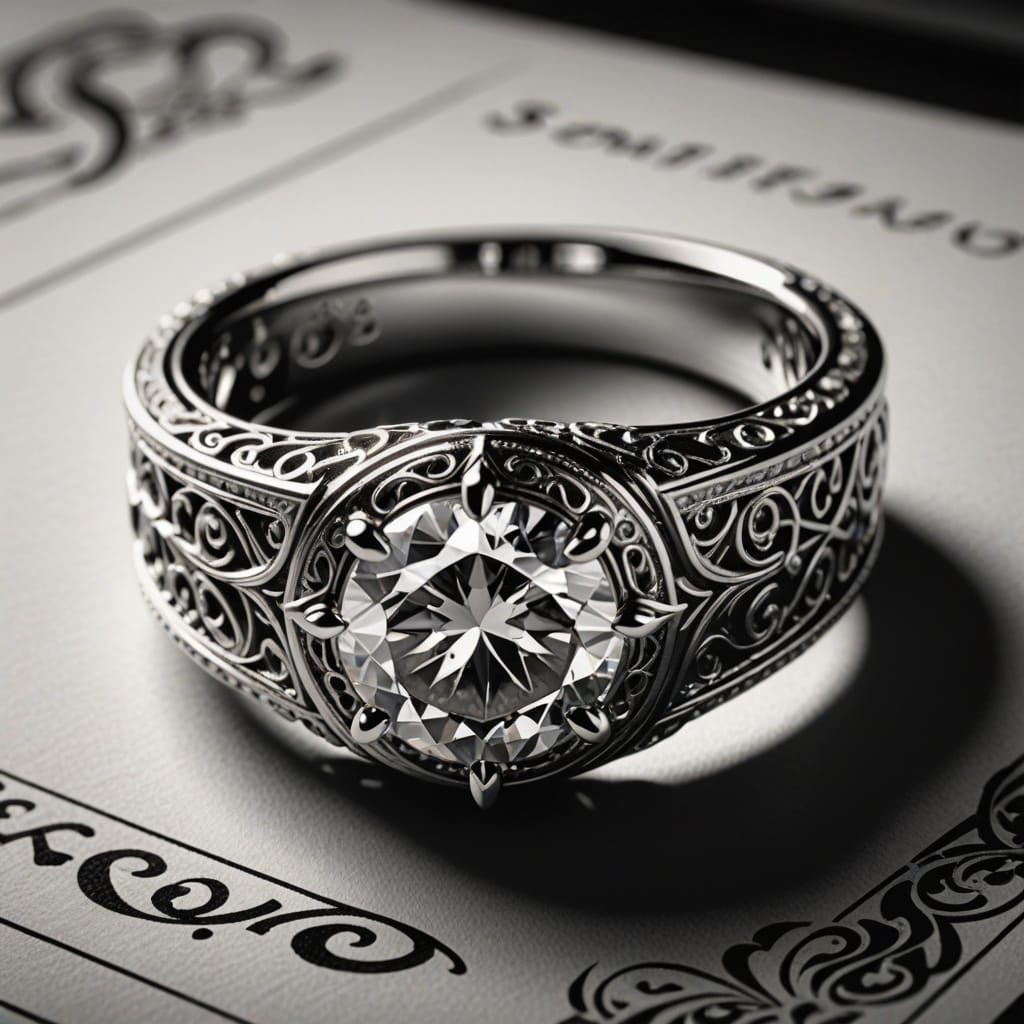 Ink design draft of solitaire ring in platinum