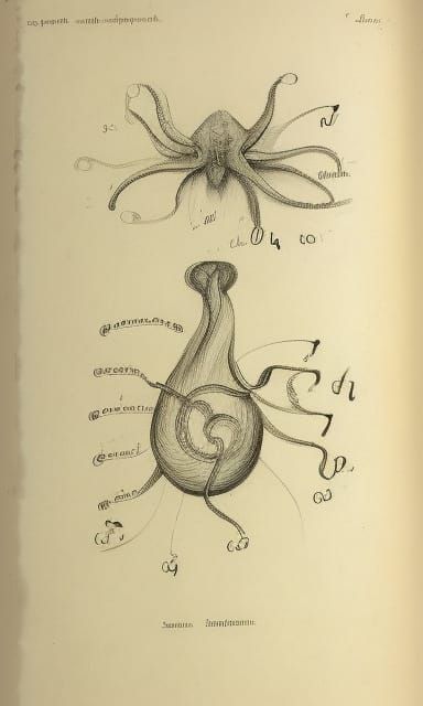 Vintage Scientific Octopus Illustration in Pencil Sketch