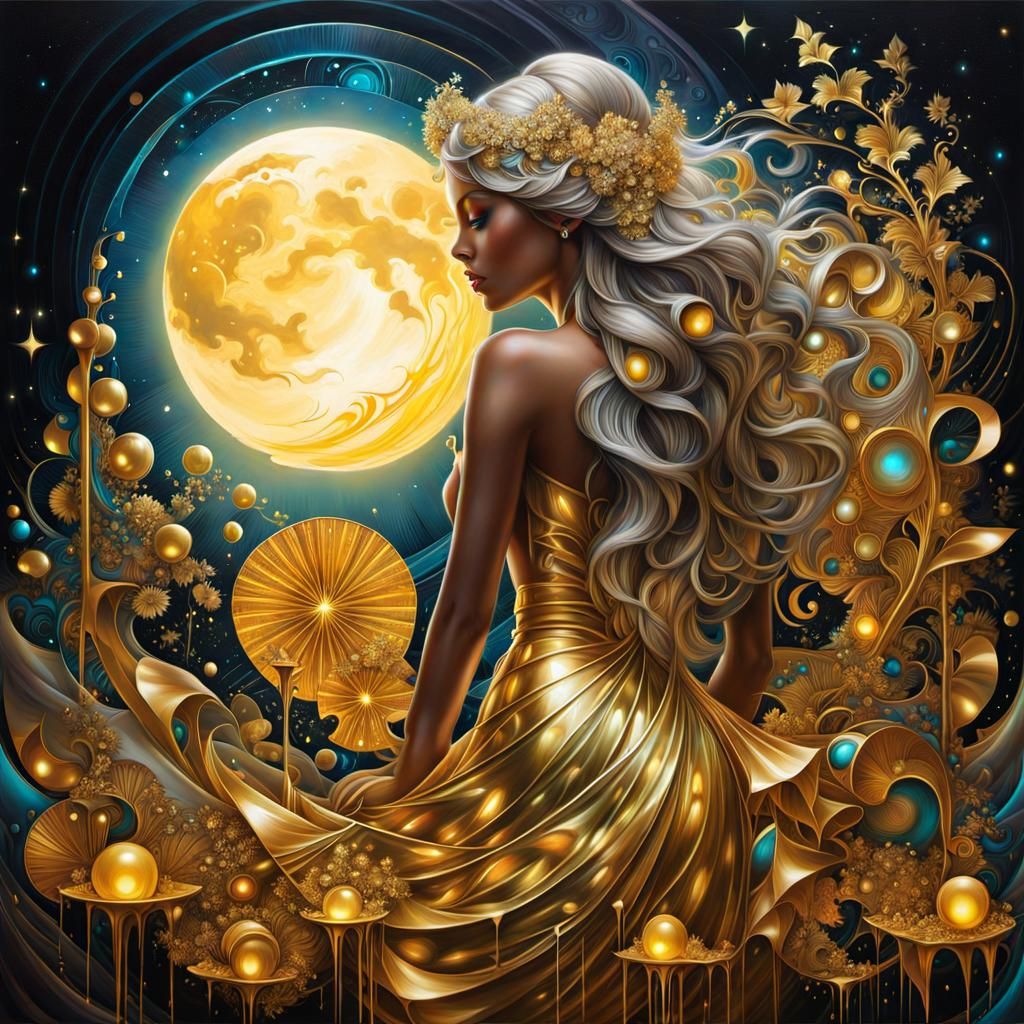 Dreamy Etheric Glow: Metallic Fractal Graffiti Art