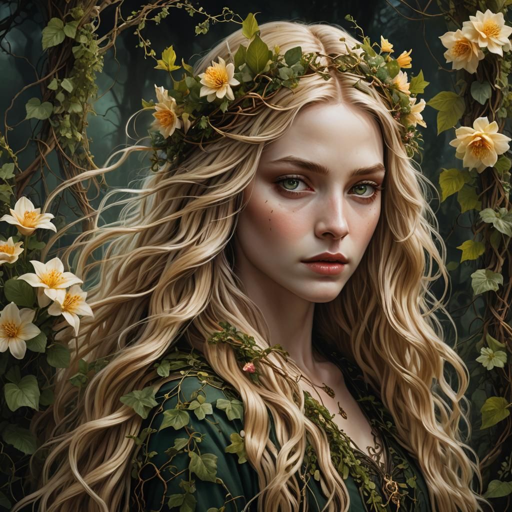 Mystical Woman Portrait with Flowing Hair