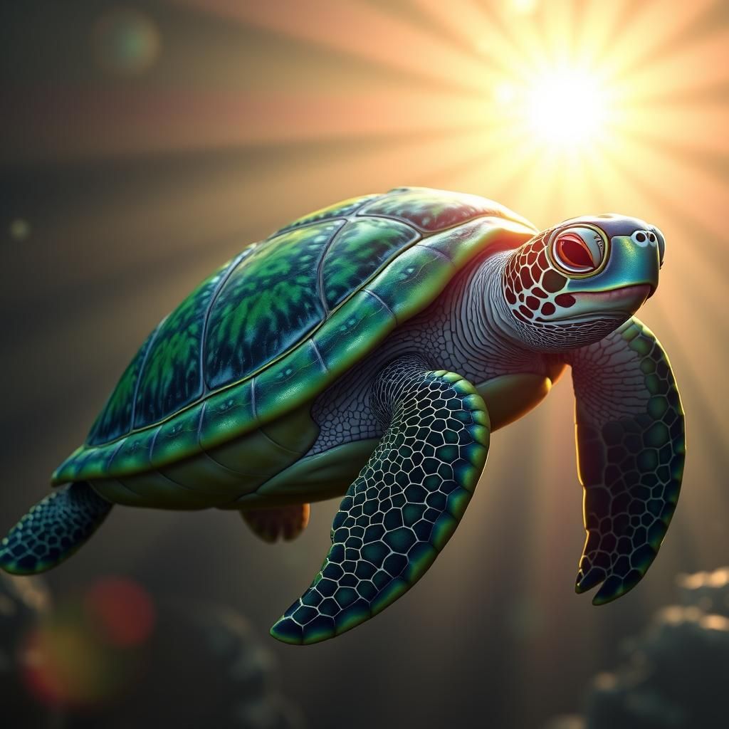 Green and Blue Sea Turtle in Dynamic Lighting