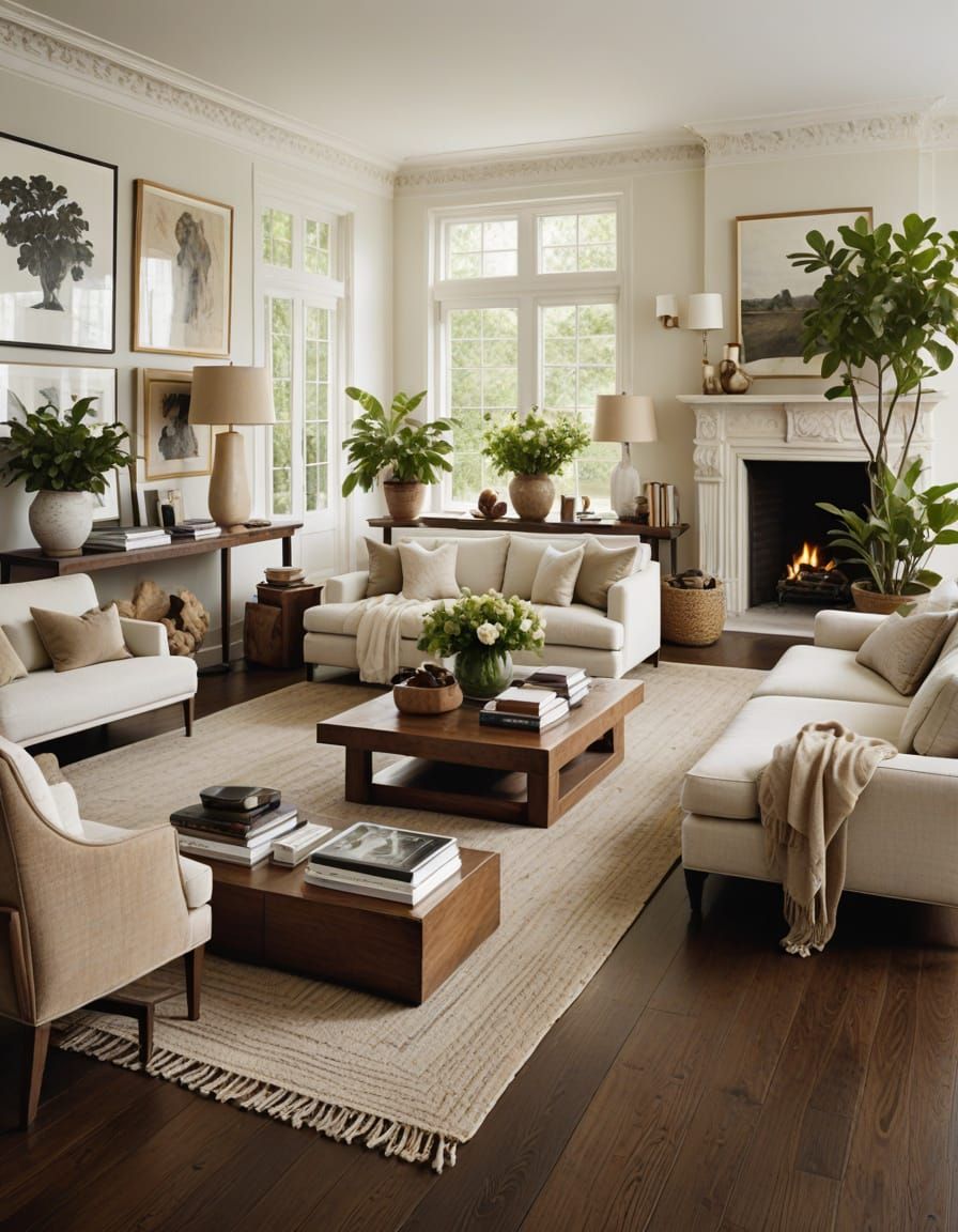 Cozy Modern Living Room with Neutral Tones and Elegant Ambia...