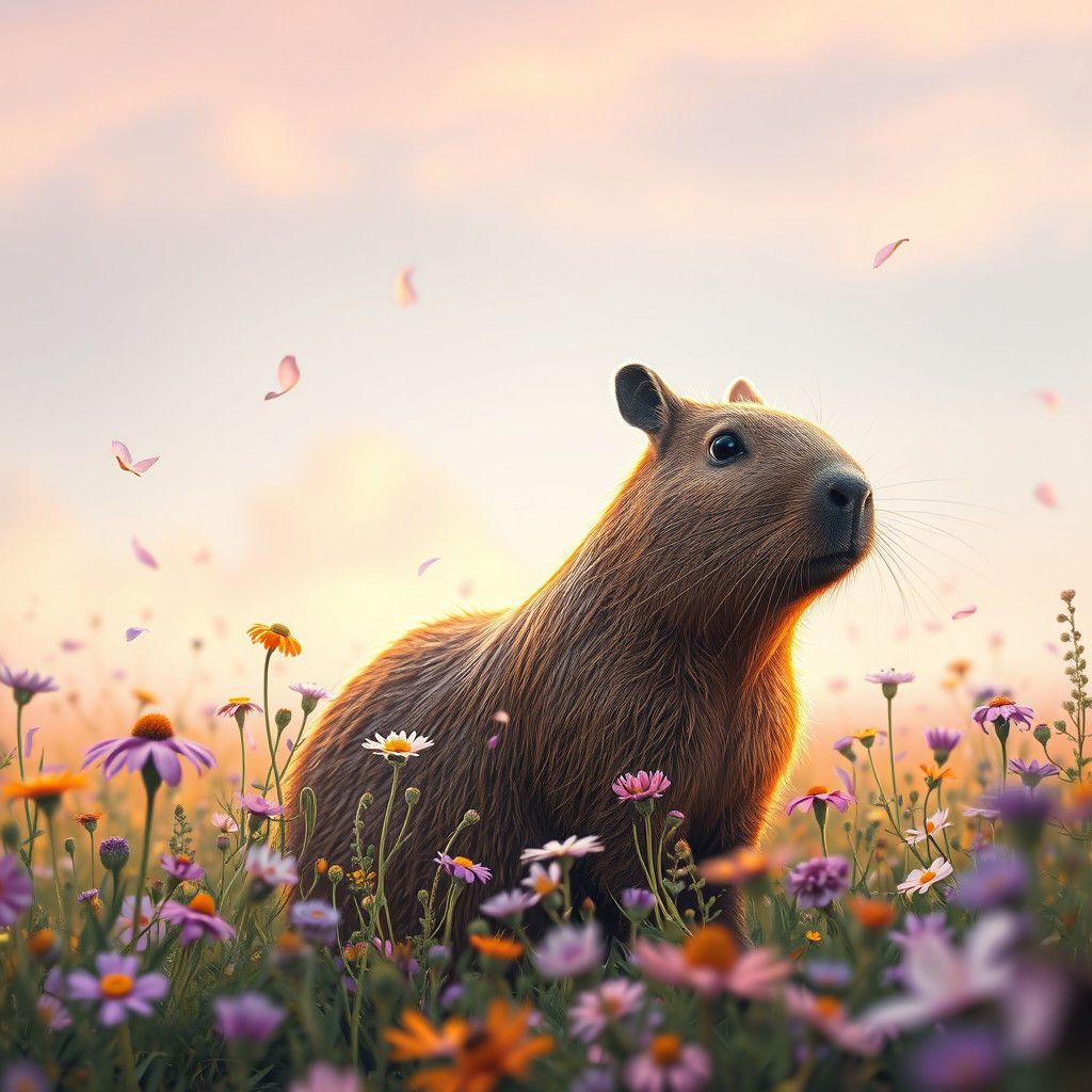 Capybara in Wildflower Meadow, Digital Concept Art