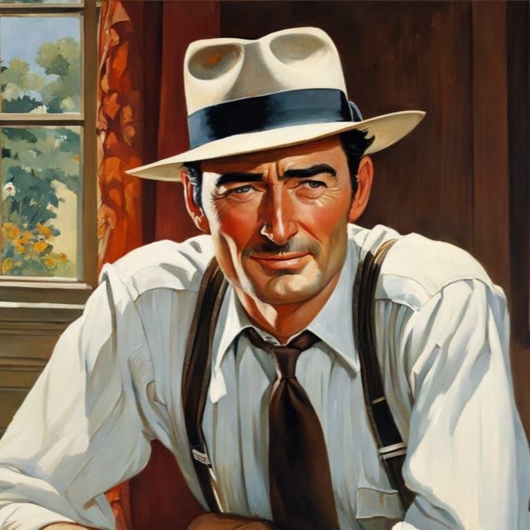 Classic Portrait in Rockwell Style, Man in Fedora