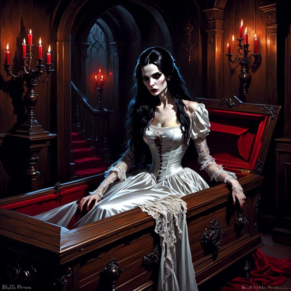 Pale Woman in Lace Nightgown: Oil Painting Style