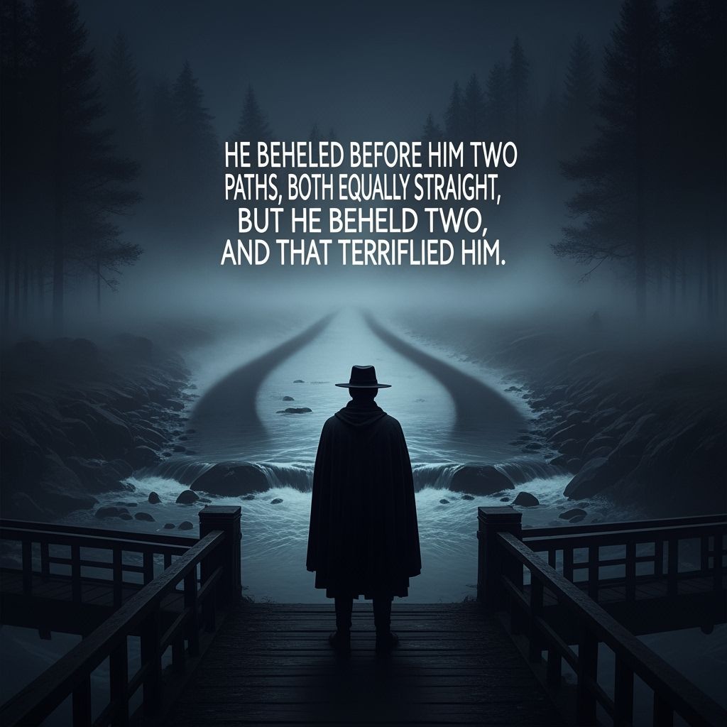 Mysterious Figure on Foggy Bridge at Night