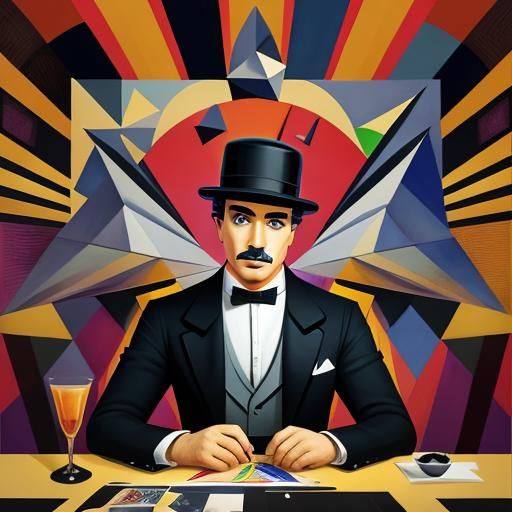 Cubist Painting of Charlie Chaplin in Art Deco Style