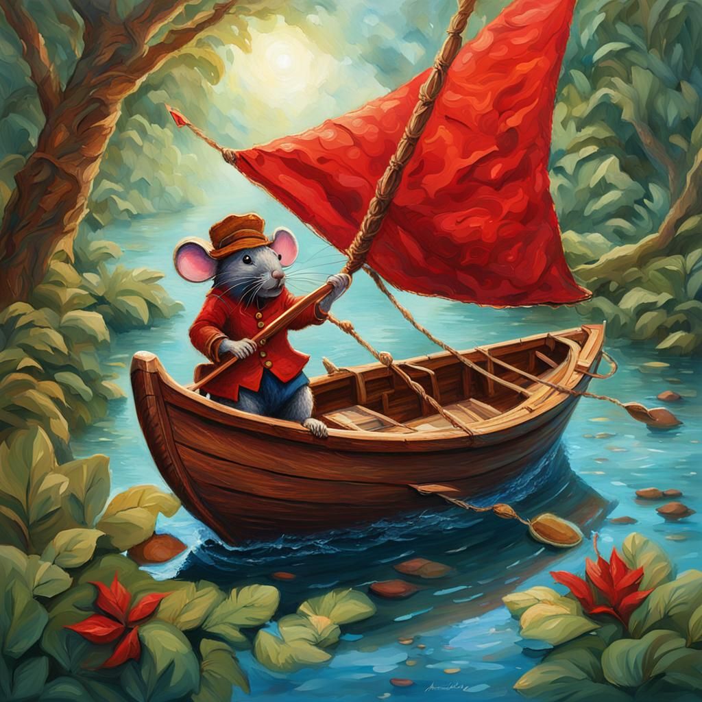 Mouse Captain Sails Twig Boat in Everdell Style