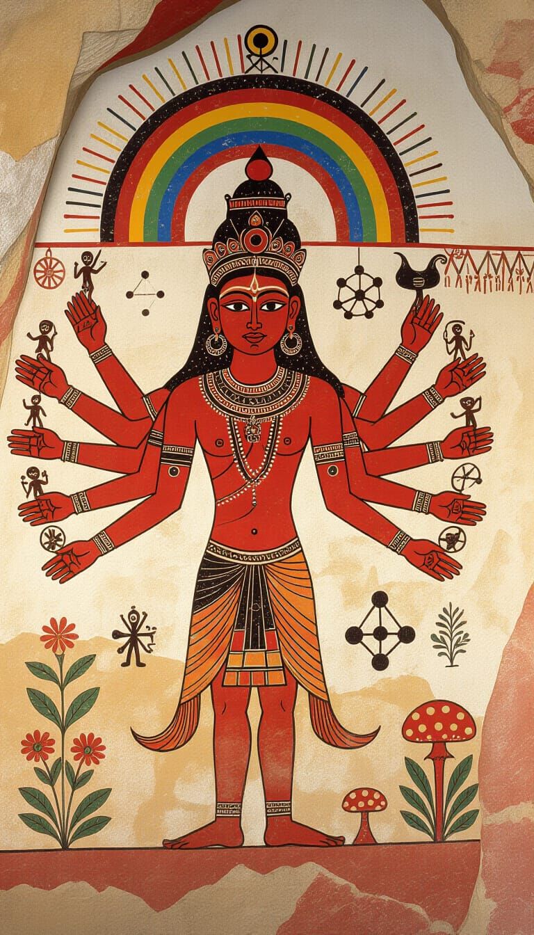 Ancient Cave Painting of Multi-Faced Deity