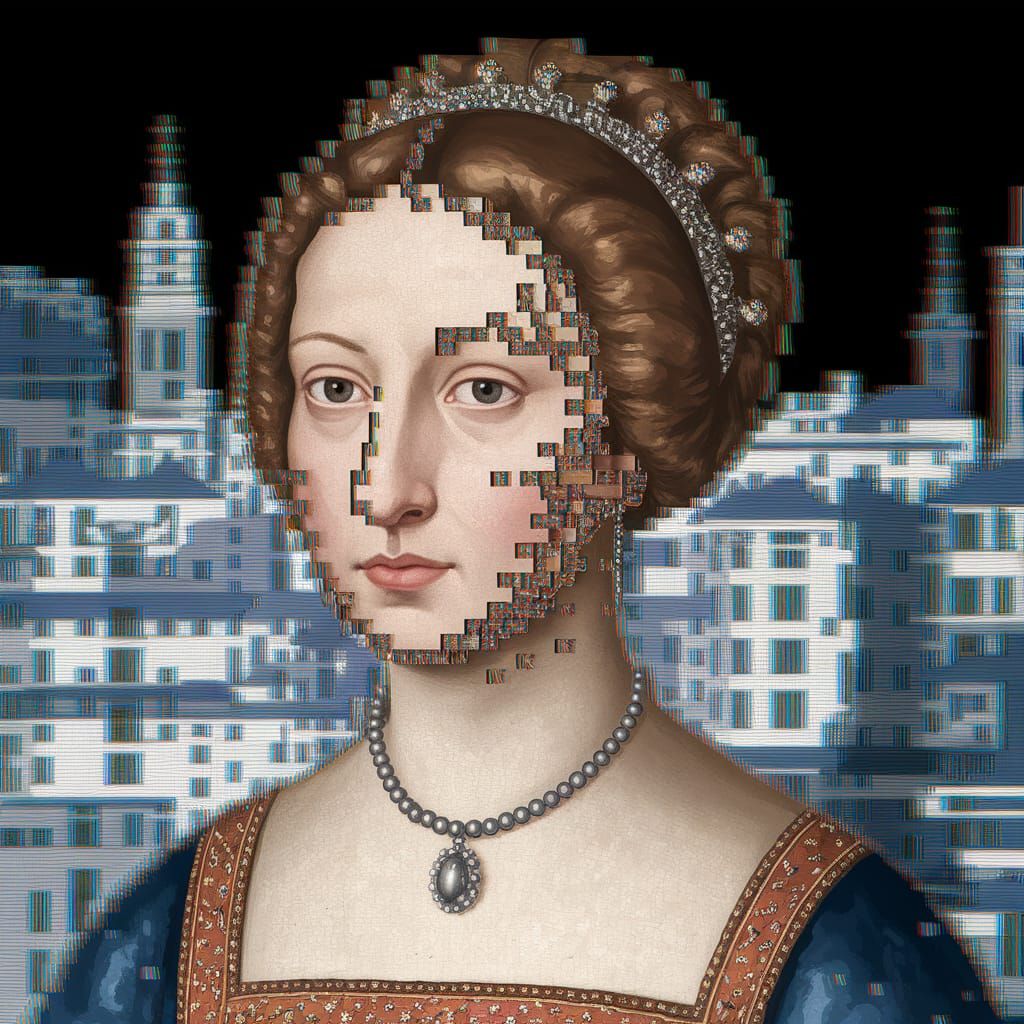 Glitch Art Portrait of Renaissance Noblewoman