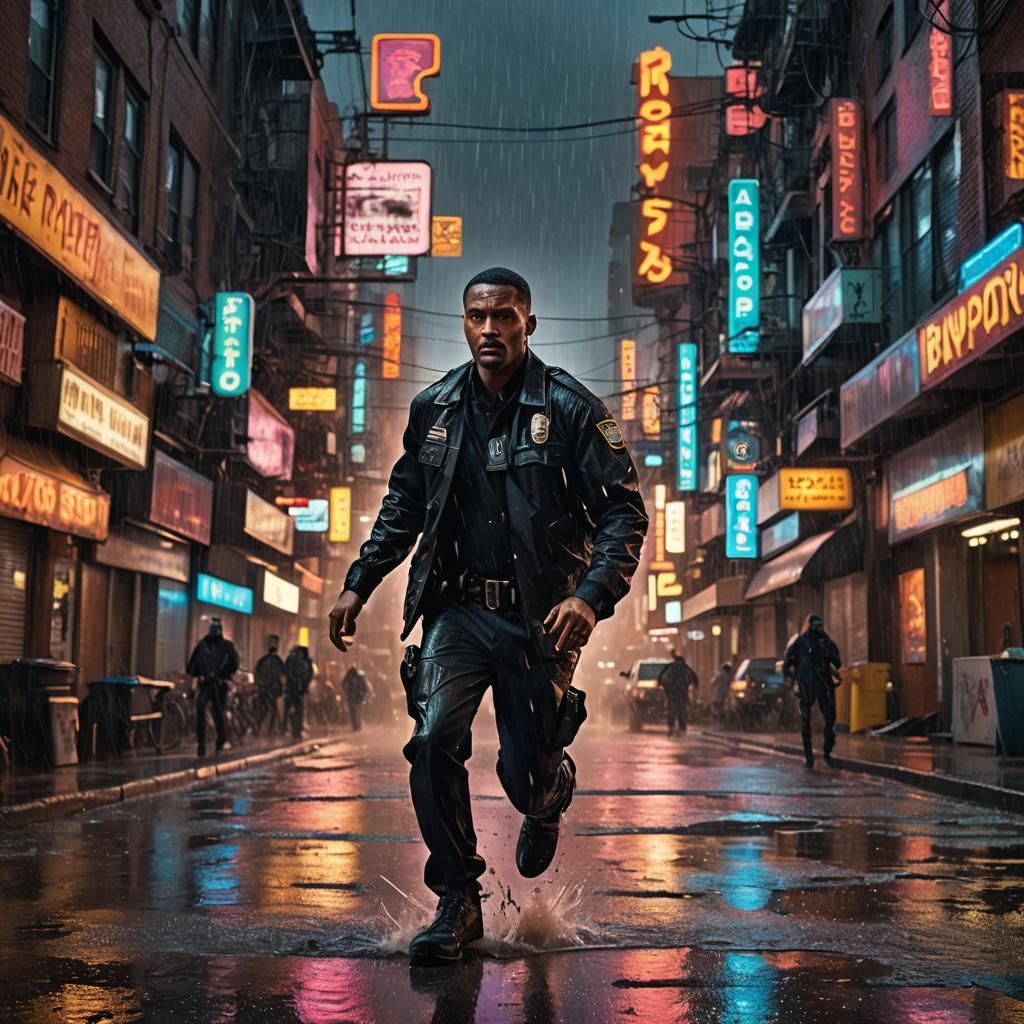 Gritty City Cop in Action Movie Scene