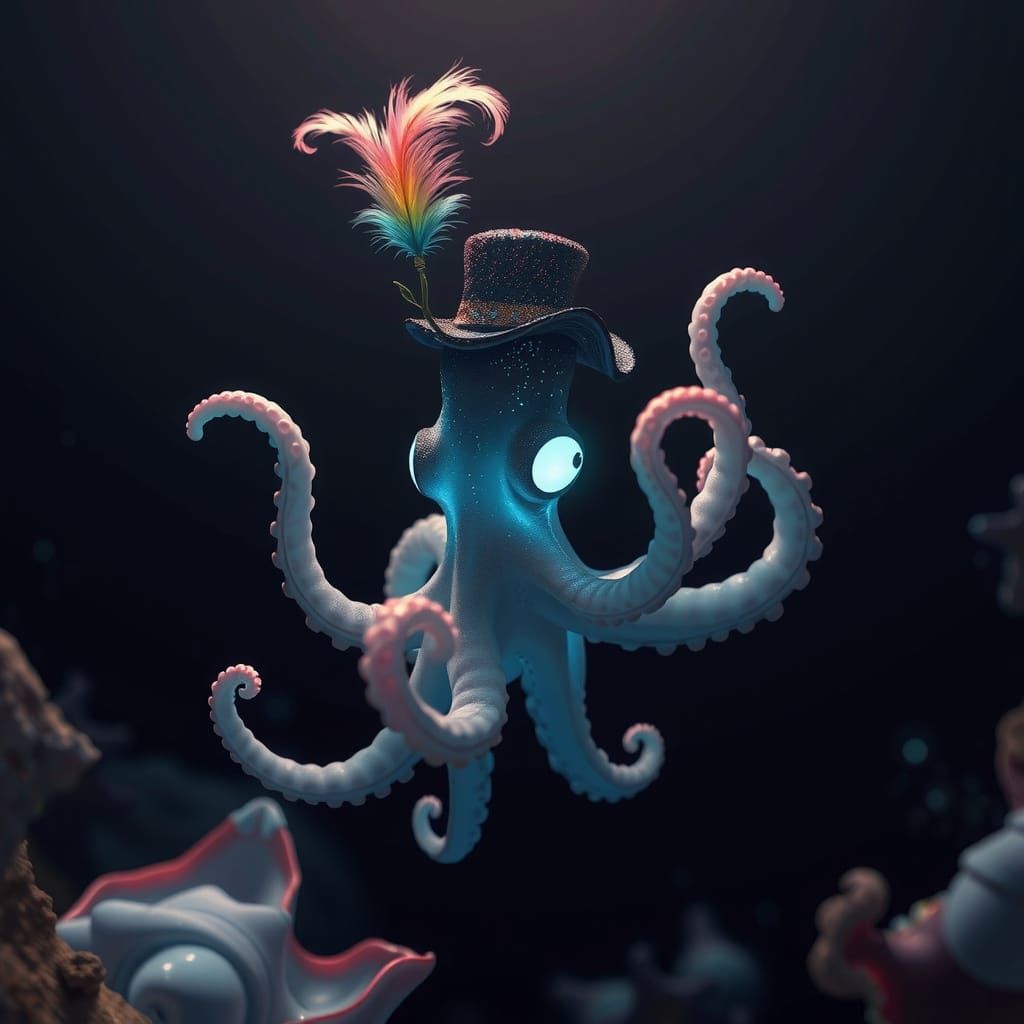 Mystical Bioluminescent Octopus Radiates Ethereal Glow in Da...