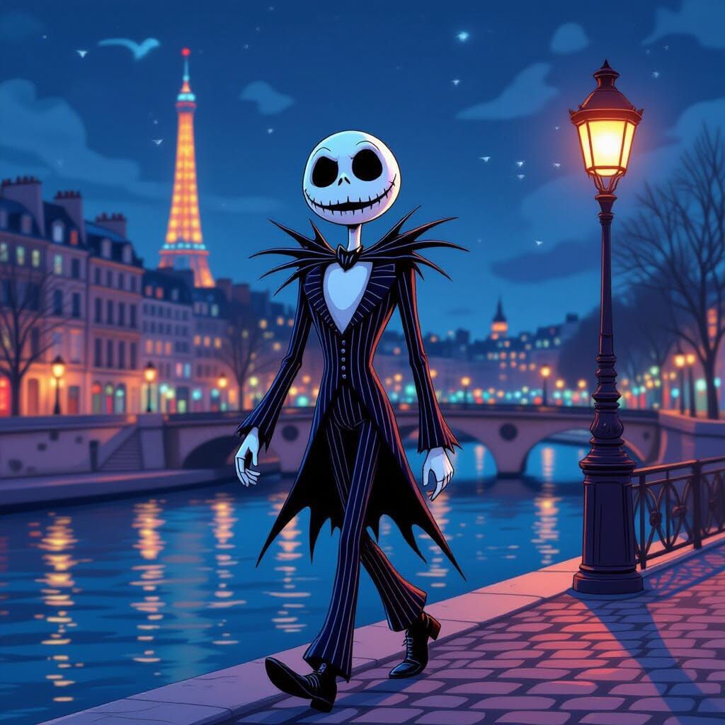 Jack Skellington in Paris: Cel-Shaded Manga Style