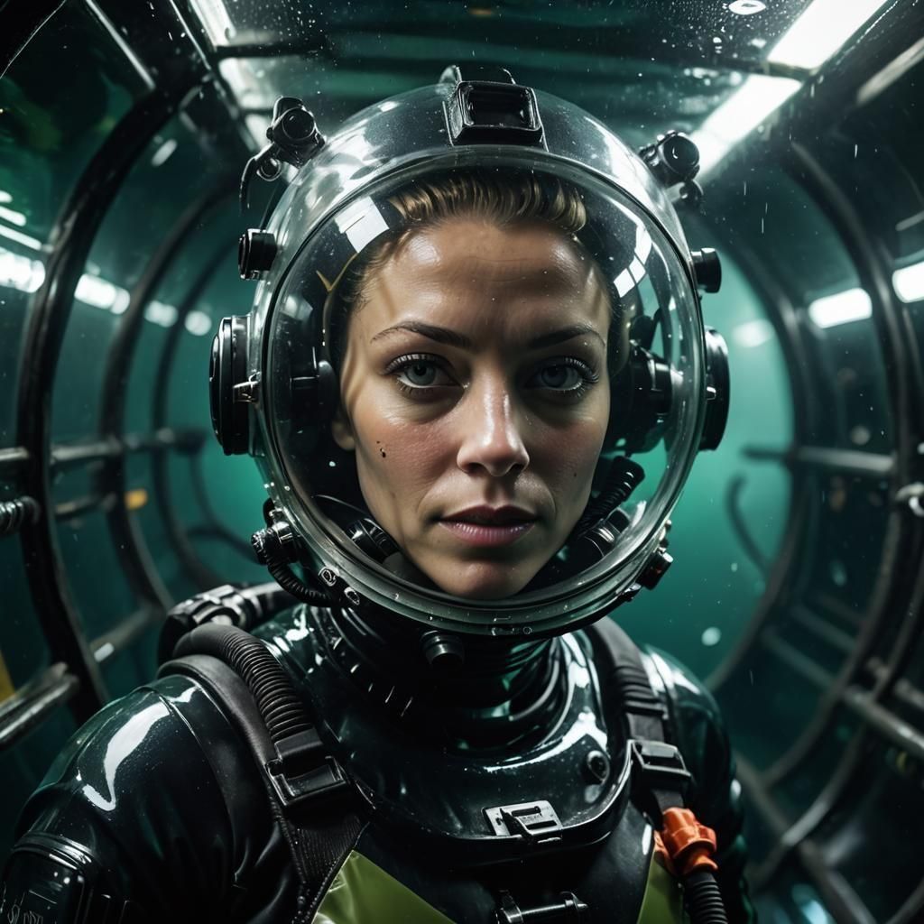 Underwater Diver in Futuristic Tunnel