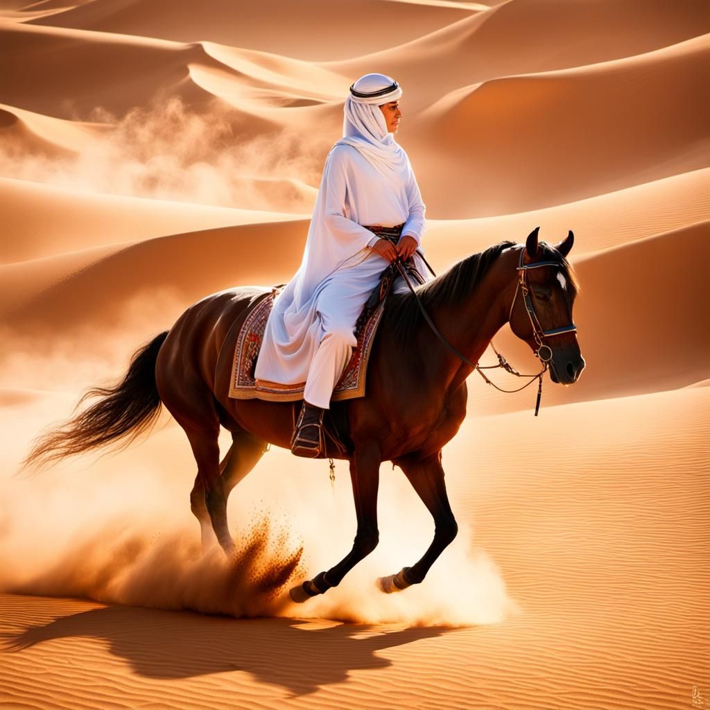 Arabian Horse and Rider in Desert Heat
