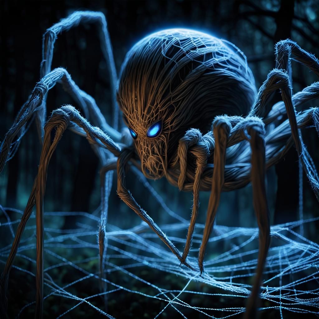 Twine Spider-Xenomorph in Bioluminescent Forest