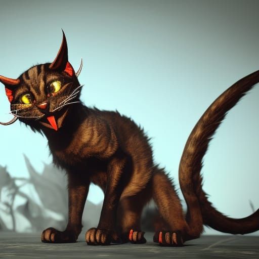 Intricate Devil Cat in 3D Game Cinematic Style