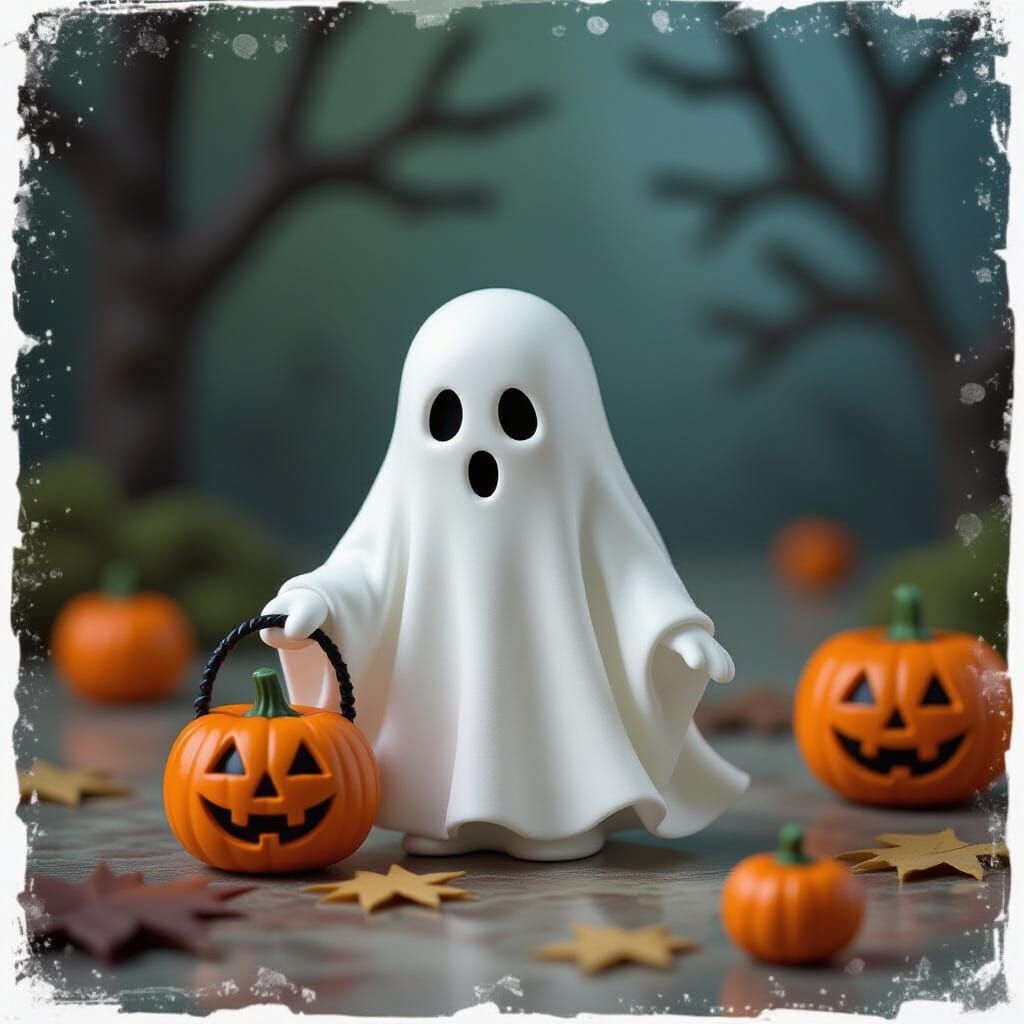 Miniature Ghostly Trick or Treat Scene