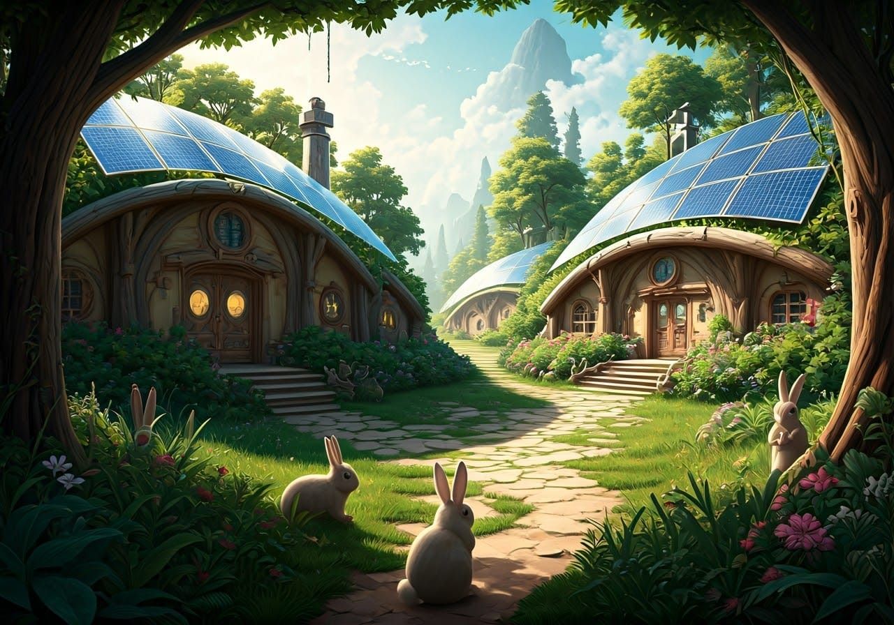 Rabbits Thrive in a Sustainable Solarpunk Village