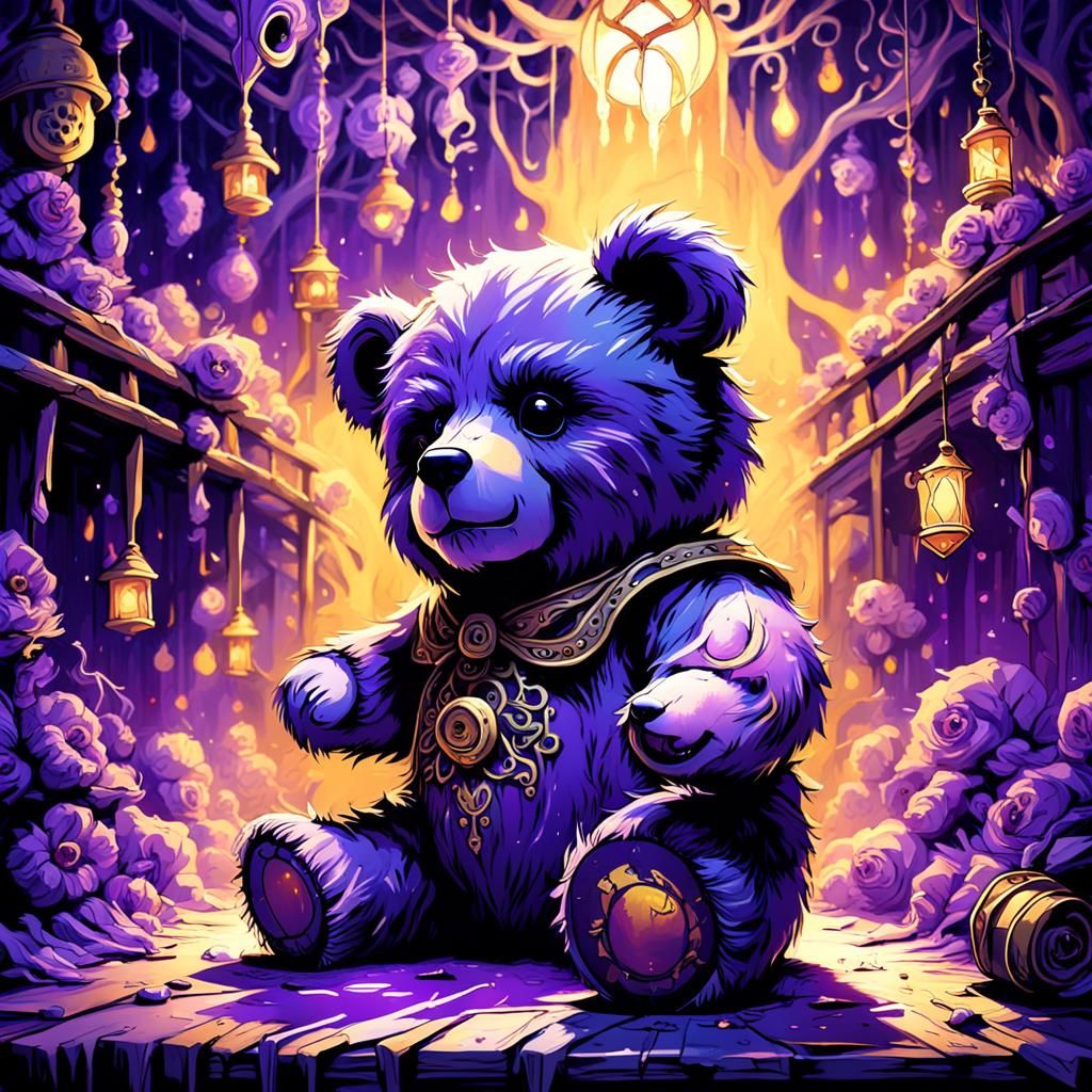 Creepy Teddy Bear in Abandoned Nursery: Dark Fantasy Art