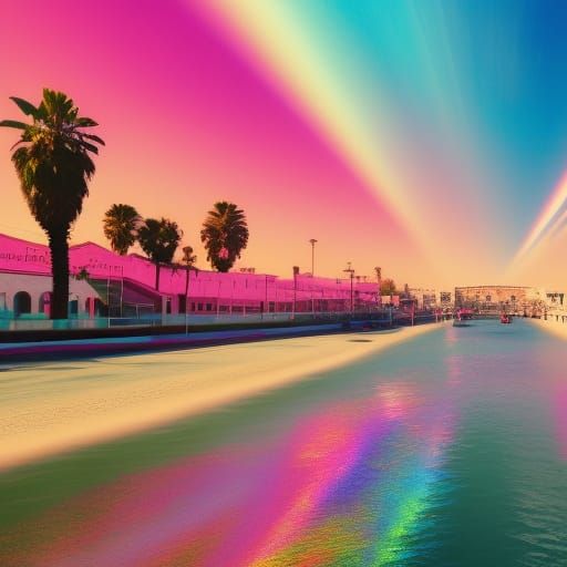 Pink Corvette Cruises Venice Beach in Summer