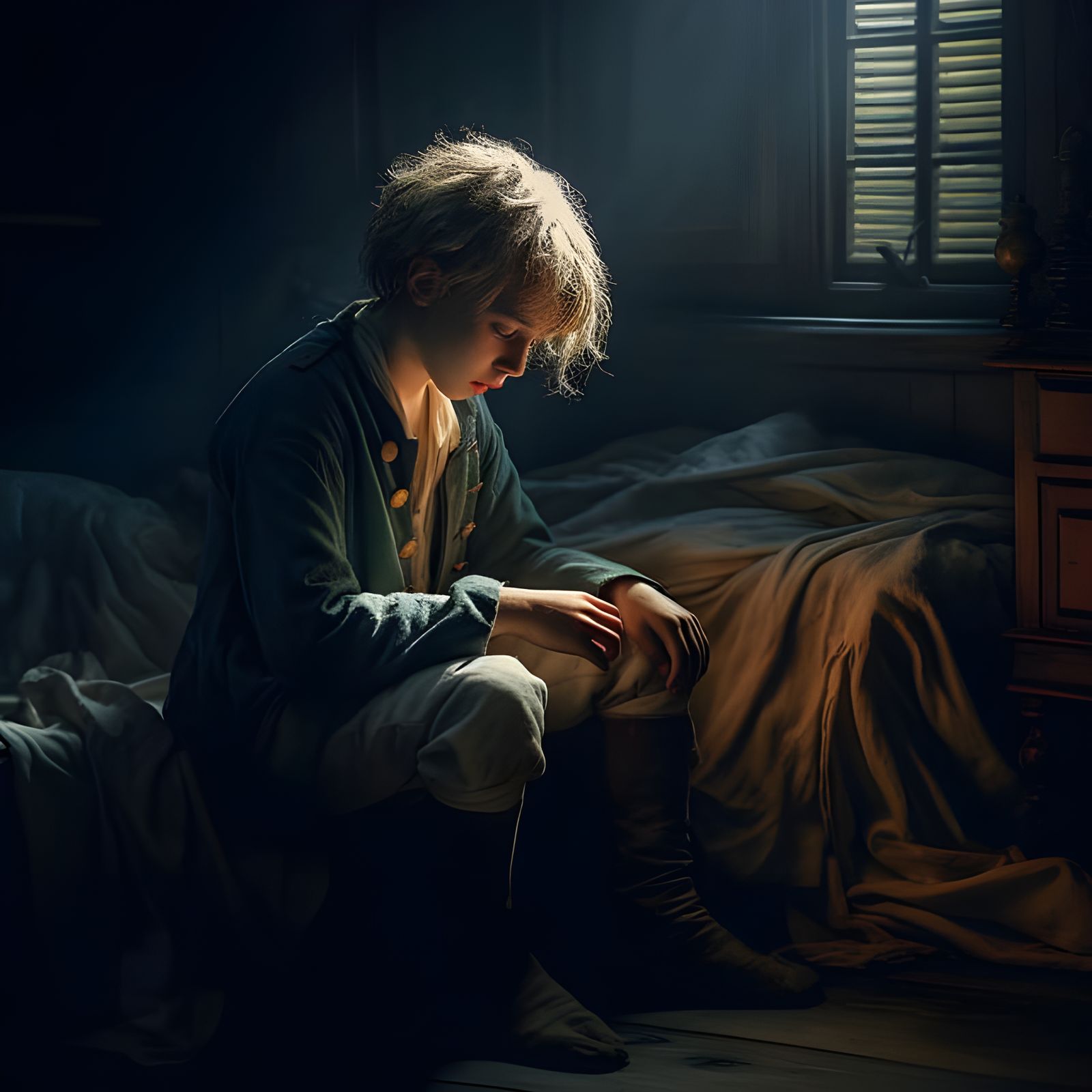 Sad Boy Portrait in 18th Century Style