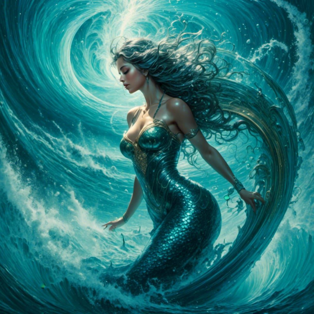 Aquarius Mermaid Emerges From Water Tornado