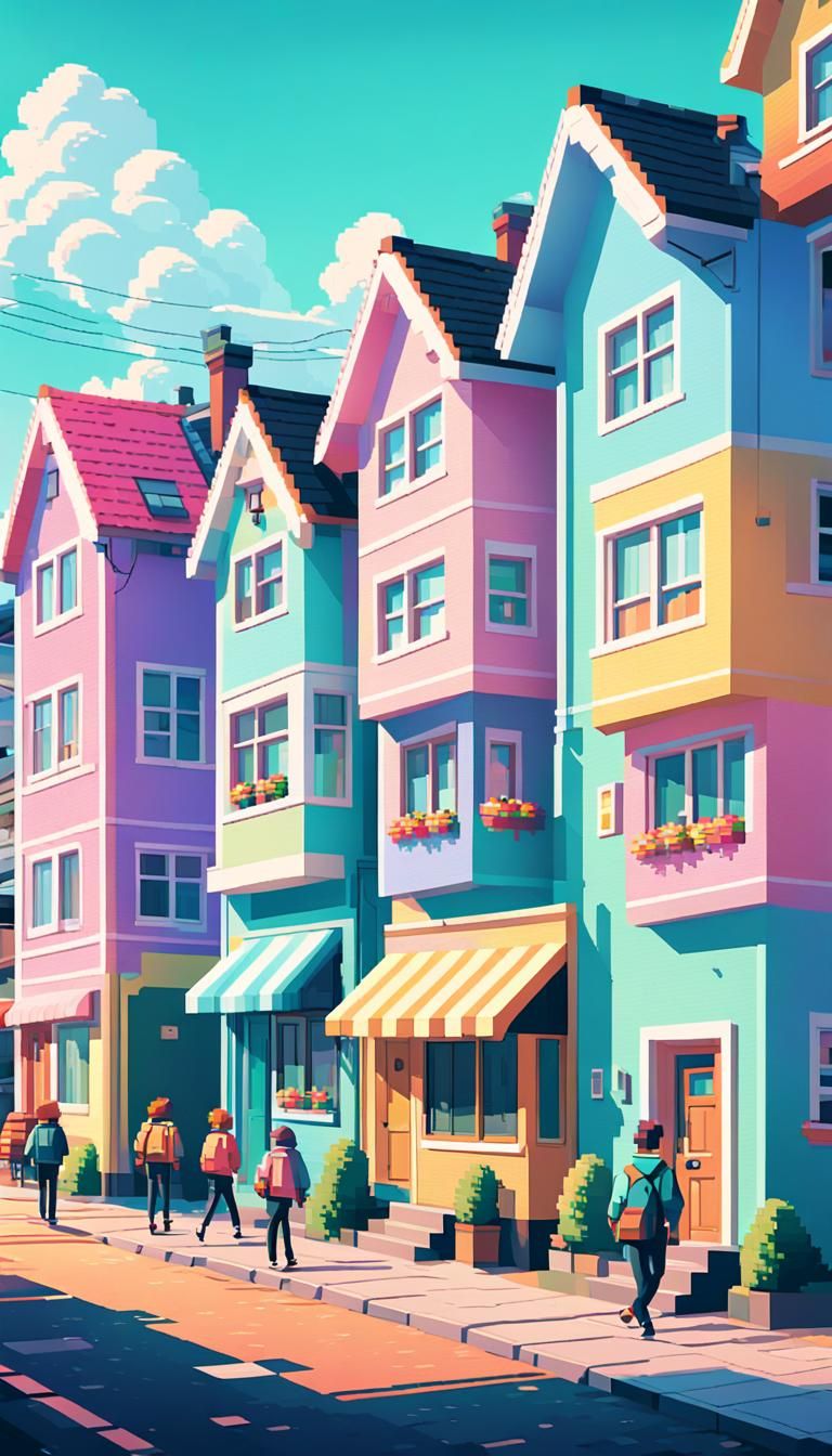 Retro 8-bit Pixel Art of Amsterdam Neighborhood