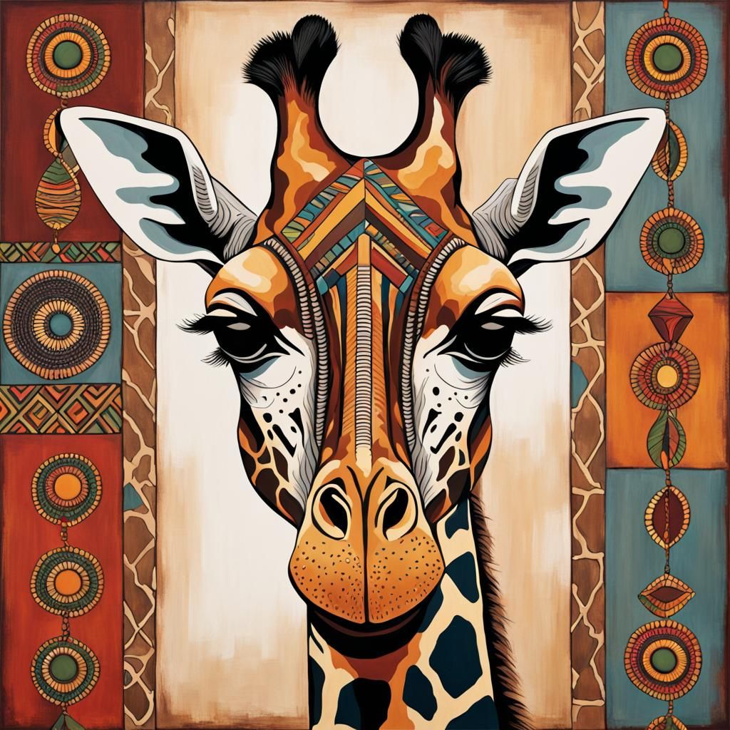 African Art: Giraffe in Tribal Style