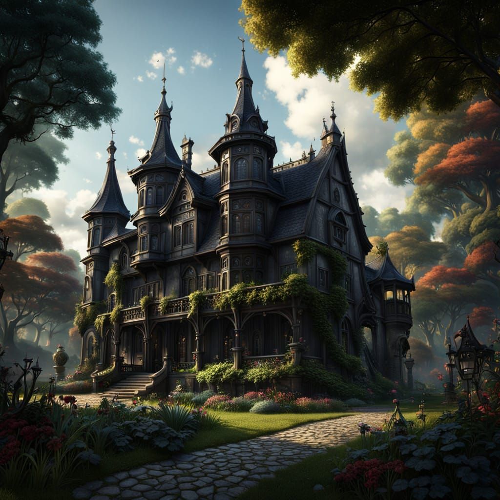 Gothic Mansion in a Dark Fantasy Park