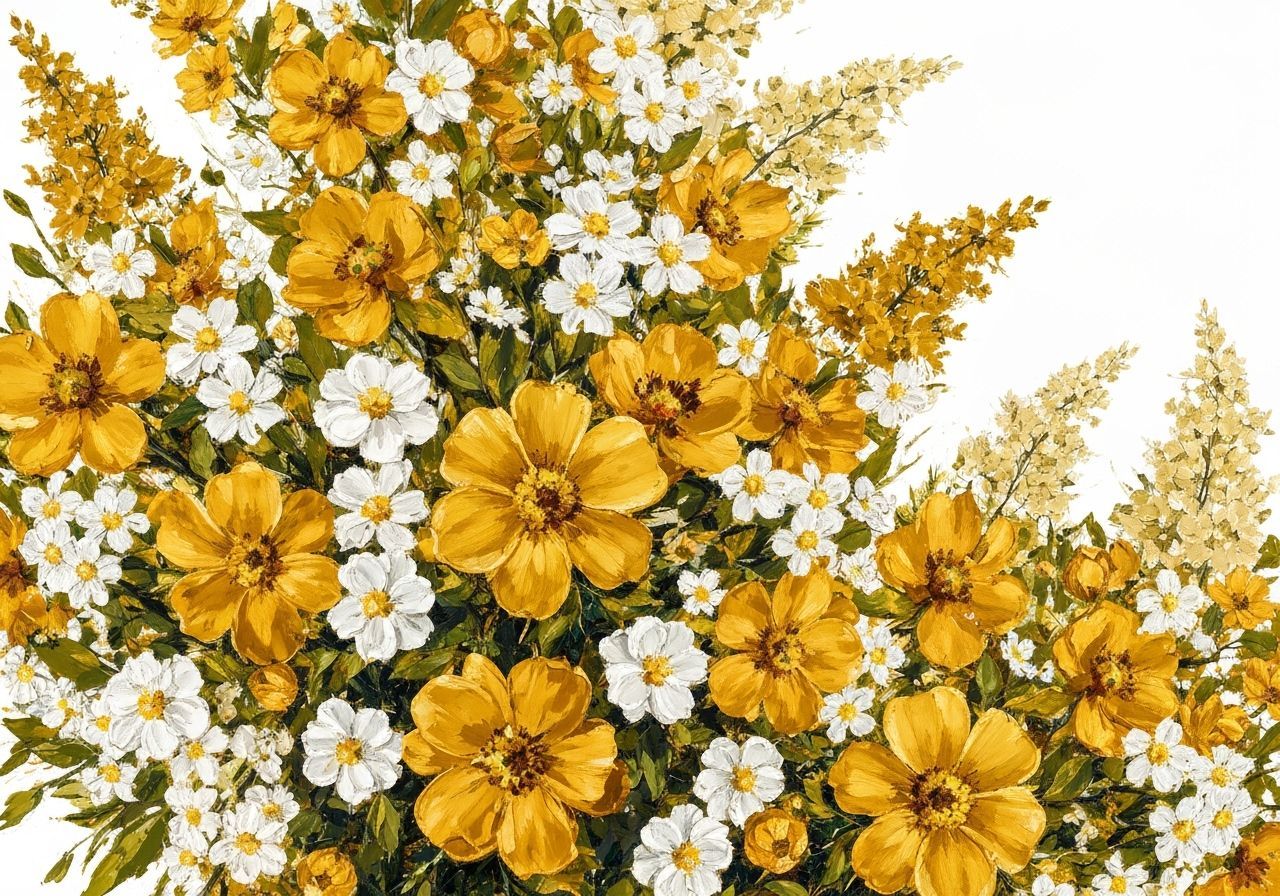 Golden White Flowers in Textured Impressionist Style