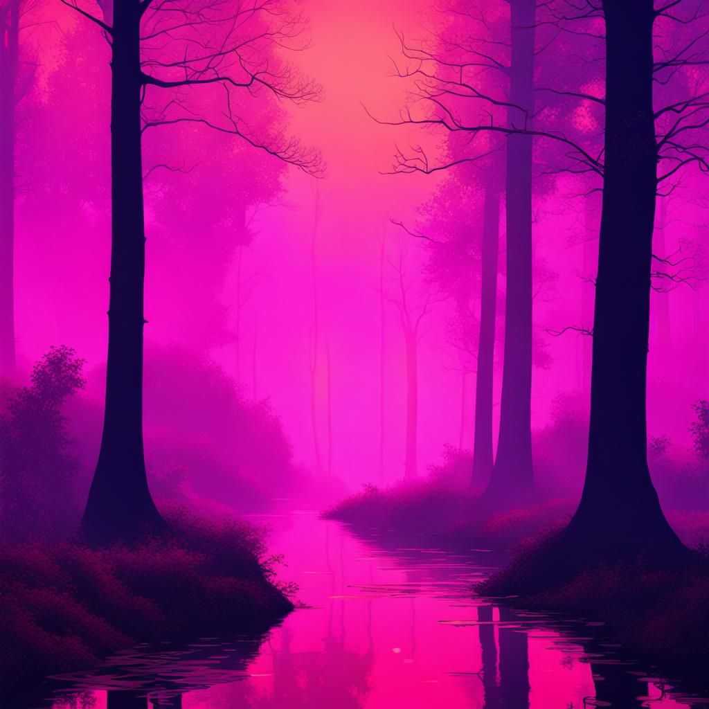 Synthwave Neon Forest in 1980s Style