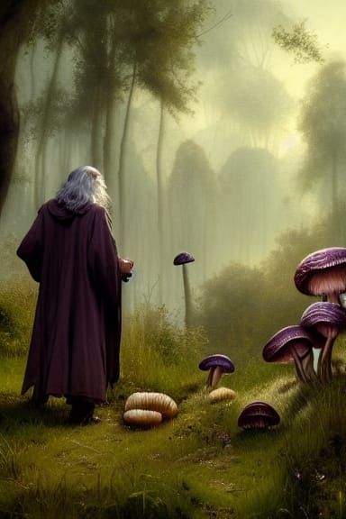 Gandalf Foraging in Dark Fantasy Style
