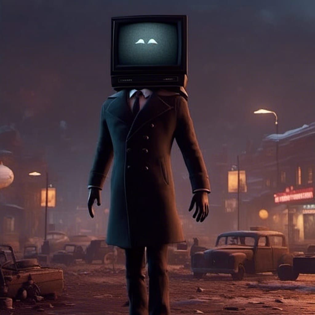 Skibidi TV Man in Dark Fantasy Style