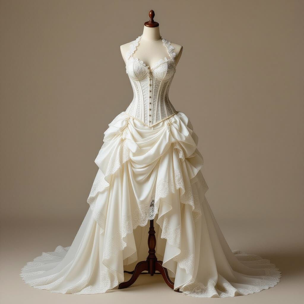 Victorian Gown with Lace and Pearls on Dress Form