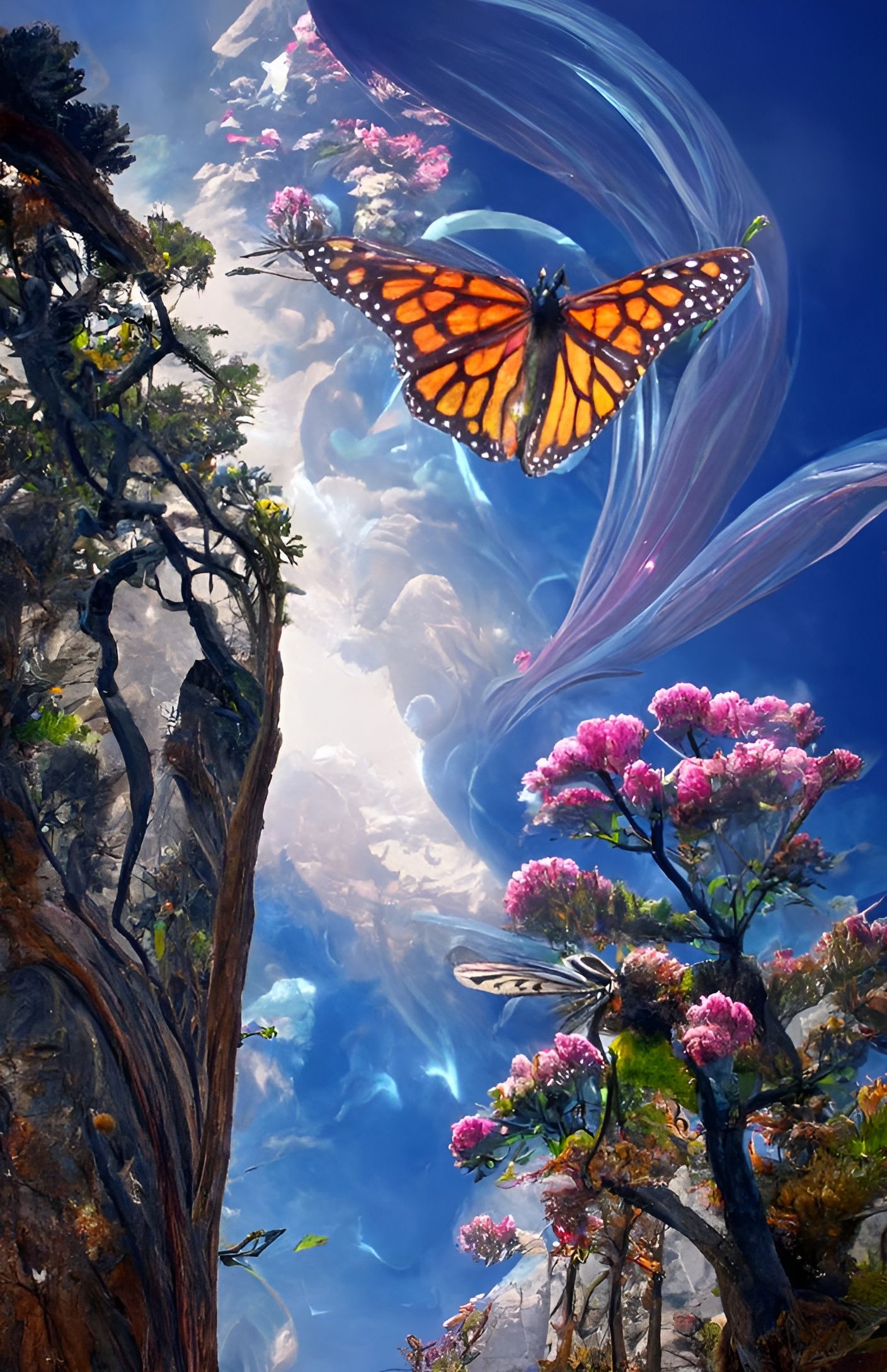 Fantasy Butterfly Landscape in Sci-Fi Style