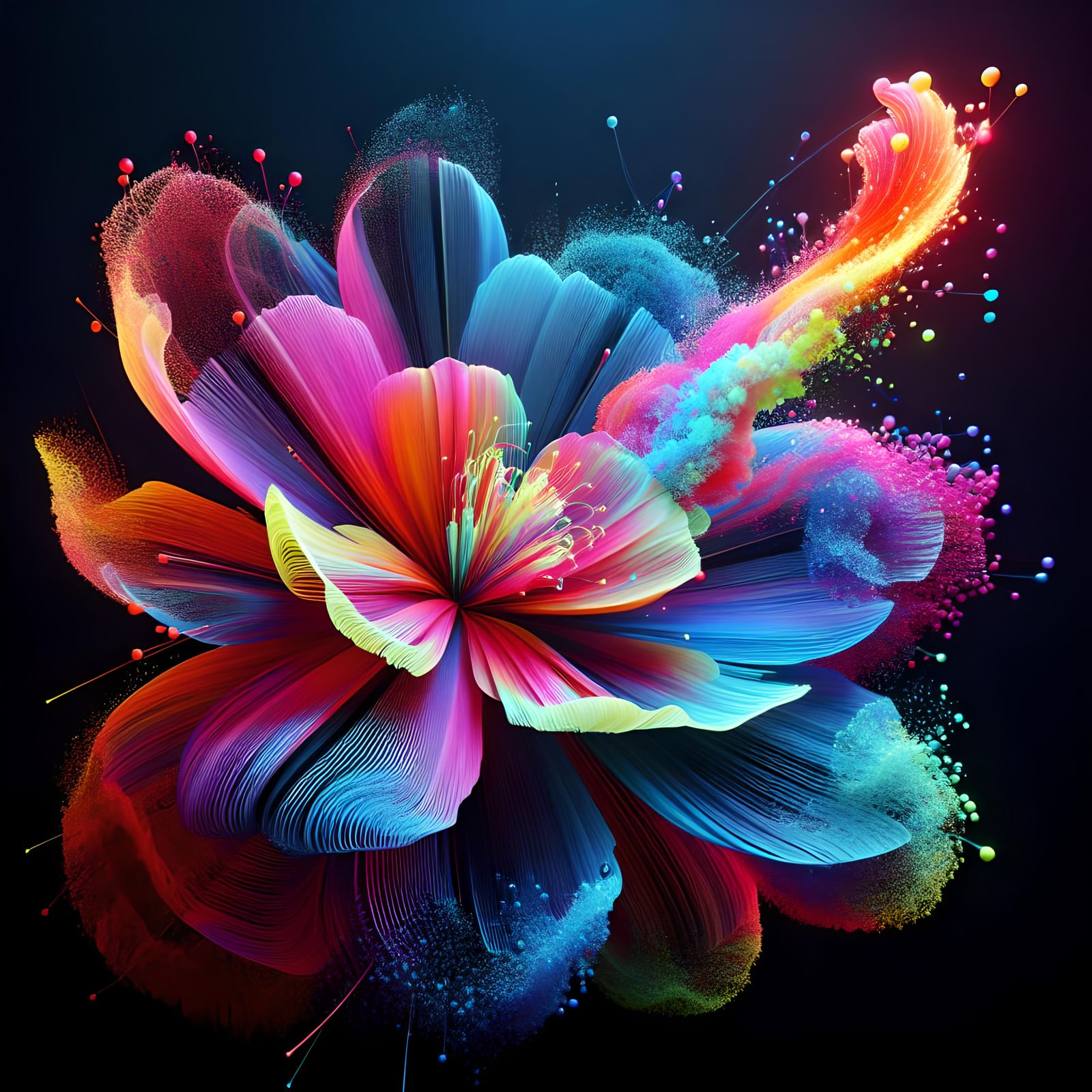 Glowing See-Through Flower in Neon Colors as Splash Art