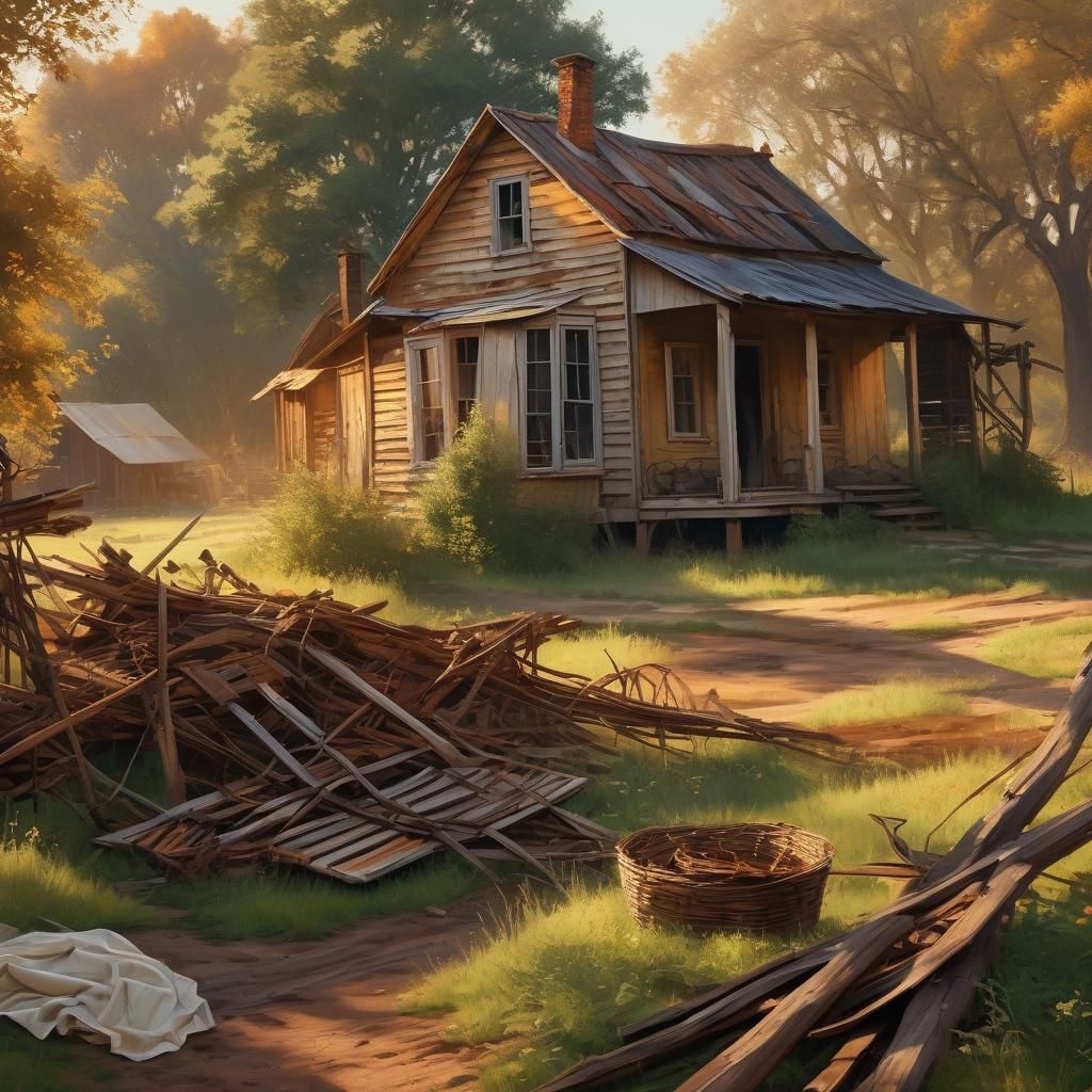 Warm Impressionist Landscape of a Rustic Farm House