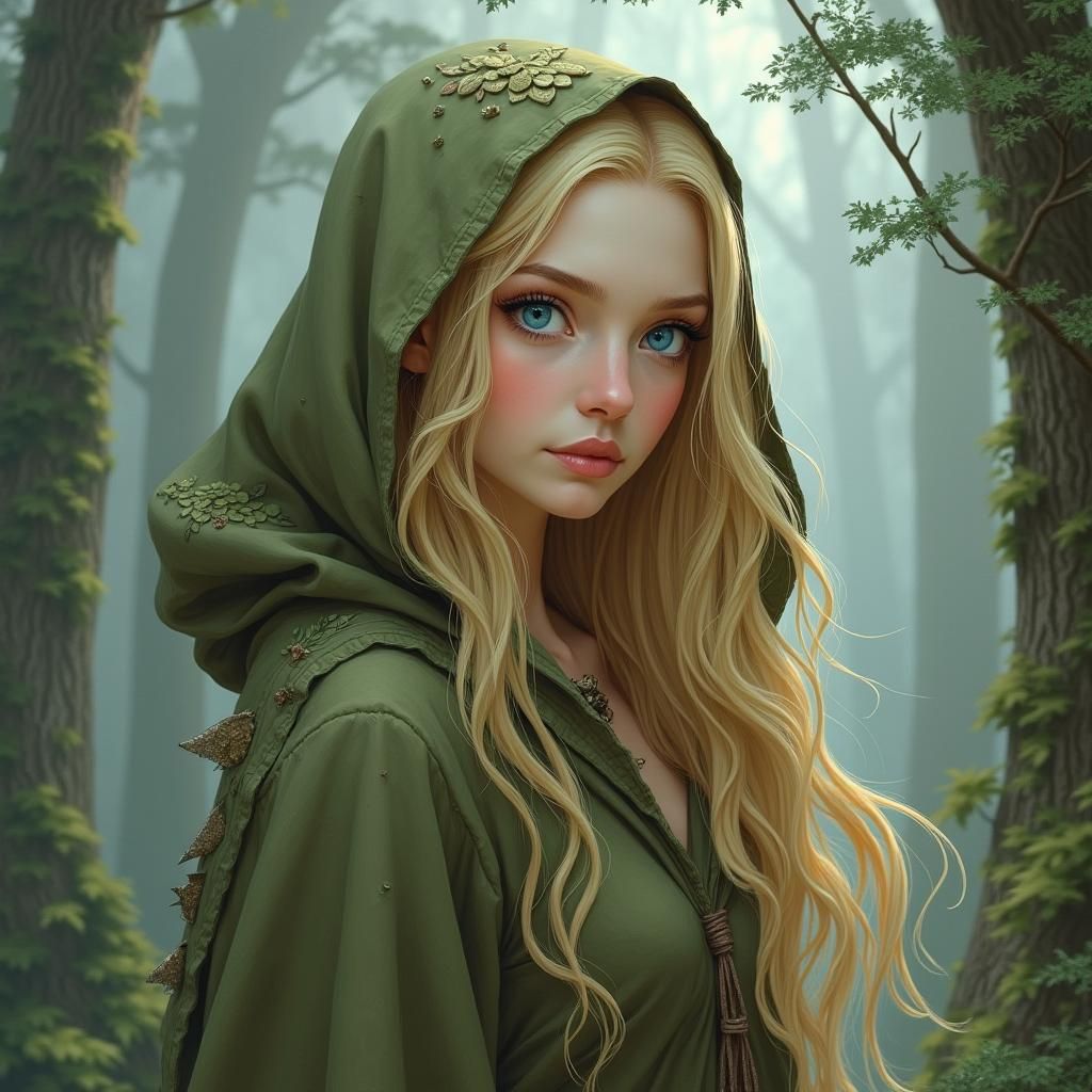 Enchanting Elf in a Mystical Forest, in Whimsical Fantasy St...