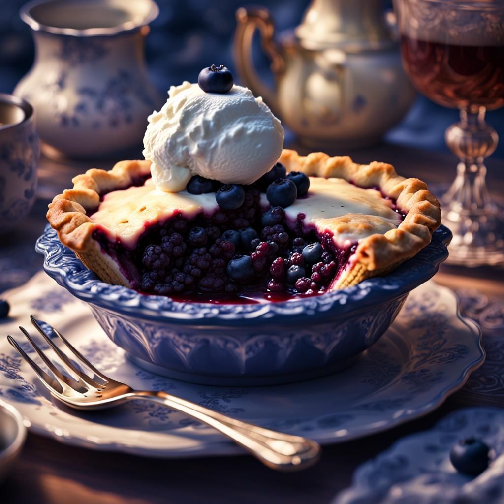 Hot Blueberry Pie with Ice Cream: Digital Painting