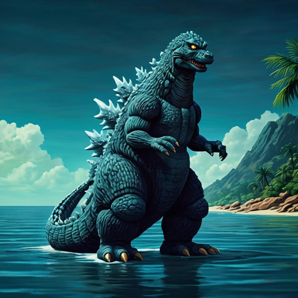 Reimagine the classic TV show "Gilligan's Island" with an exciting twist: Godzilla, the iconic monster, is cast in the r...