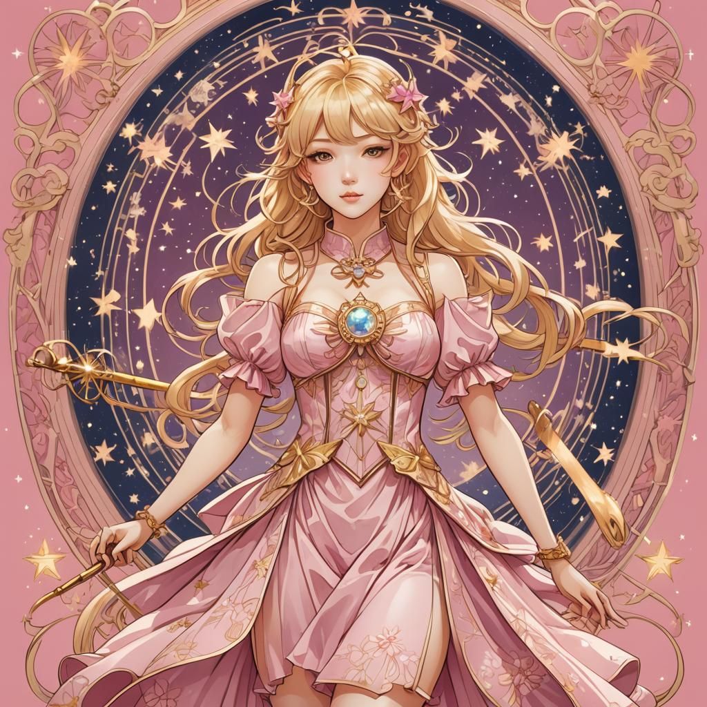 Art Nouveau Magical Girl Japanese Idol with Wand