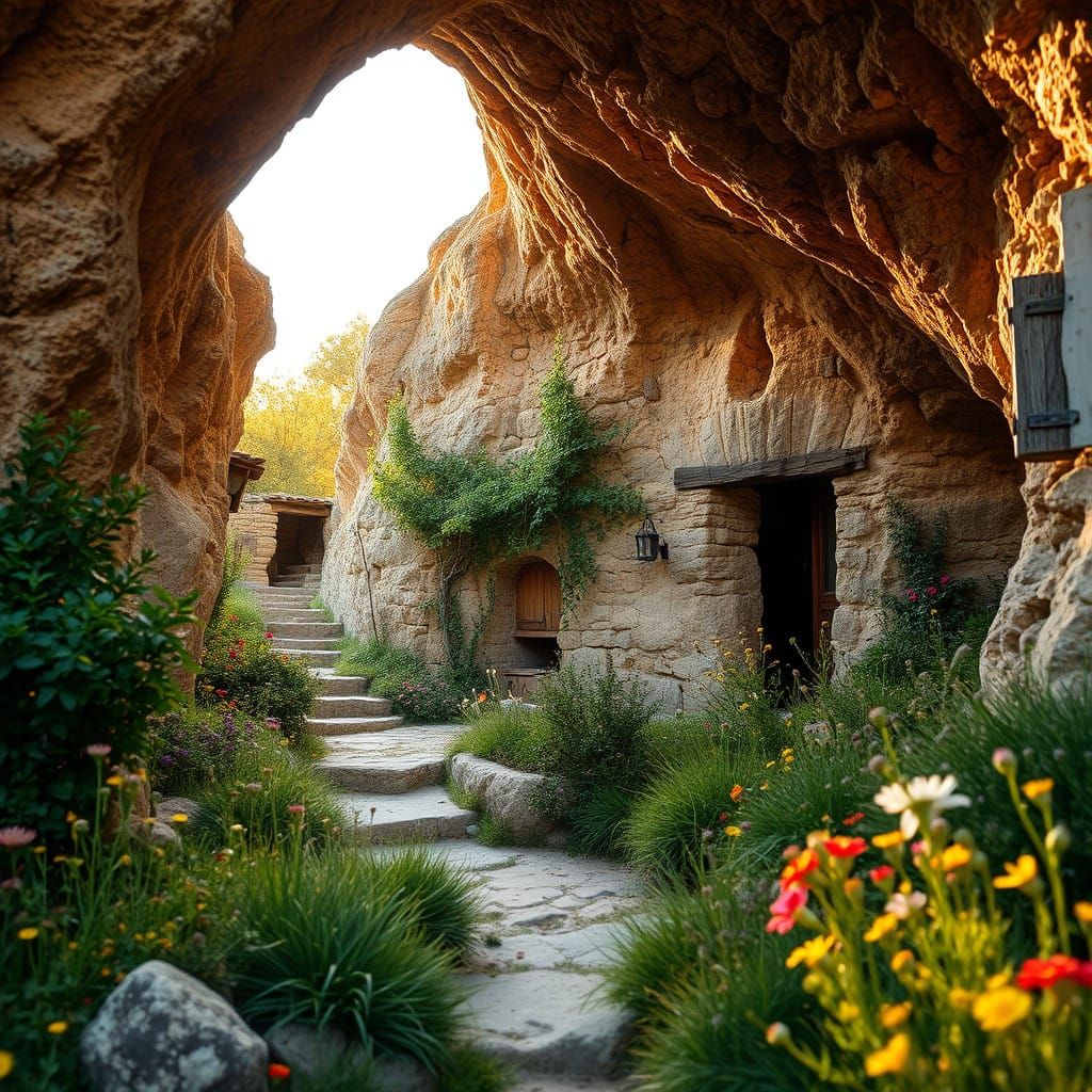 Rustic Rock Grotto in Serene Landscape